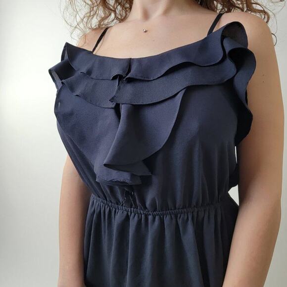 Navy Blue Ruffled Romper Mini Dress L - Picture 8 of 11